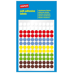 Staples Etiquetas autoadhesivas, redondas, 8 mm, 108 etiquetas por hoja, 6 colores variados Staples Etiquetas autoadhesivas, redondas, 8 mm, 108 etiquetas por hoja, 6 colores variados