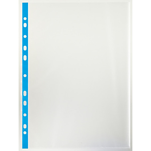 Staples Funda perforada, A4, polipropileno de 80 micras, 11 orificios, rugosa, transparente con bandas azules Staples Funda perforada, A4, polipropileno de 80 micras, 11 orificios, rugosa, transparente con bandas azules