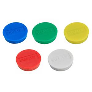 Staples Imán de pizarra, capacidad de sujeción de hasta 12 hojas, 30 mm, redondo, colores variados Staples Imán de pizarra, capacidad de sujeción de hasta 12 hojas, 30 mm, redondo, colores variados