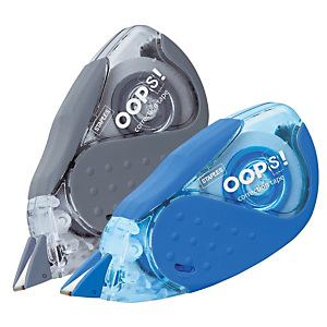 Staples OOPS!™ Corrector en cinta, 5 mm x 8 m, azul y gris, paquete de 2 Staples OOPS!™ Corrector en cinta, 5 mm x 8 m, azul y gris, paquete de 2