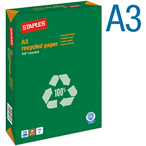 Staples Papel Multifunción para Faxes, Fotocopiadoras, Impresoras Láser e Impresoras de Inyección de Tinta 100% Reciclado Blanco A3 80 g/m² Staples Papel Multifunción para Faxes, Fotocopiadoras, Impresoras Láser e Impresoras de Inyección de Tinta 100% Reciclado Blanco A3 80 g/m²