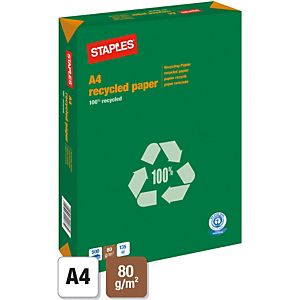 Staples Papel Multifunción para Faxes, Fotocopiadoras, Impresoras Láser e Impresoras de Inyección de Tinta Blanco Reciclado A4 80 g/m² Staples Papel Multifunción para Faxes, Fotocopiadoras, Impresoras Láser e Impresoras de Inyección de Tinta Blanco Reciclado A4 80 g/m²