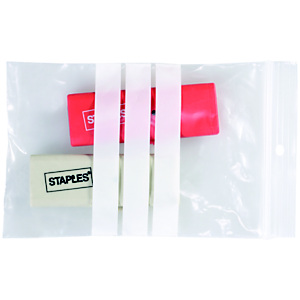 Staples Paquete de 100 bolsas herméticas transparentes de polietileno para escribir con autocierre de 70 x 100 mm Staples Paquete de 100 bolsas herméticas transparentes de polietileno para escribir con autocierre de 70 x 100 mm