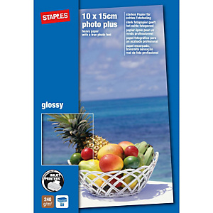 Staples Photo Plus Papel Fotográfico para Impresoras de Inyección de Tinta Blanco Brillante 100 x 150 mm 240 g/m² Staples Photo Plus Papel Fotográfico para Impresoras de Inyección de Tinta Blanco Brillante 100 x 150 mm 240 g/m²