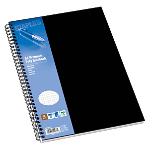 Staples Poly Cuaderno, A4, cuadriculado, 80 hojas, cubierta polipropileno, negro Staples Poly Cuaderno, A4, cuadriculado, 80 hojas, cubierta polipropileno, negro