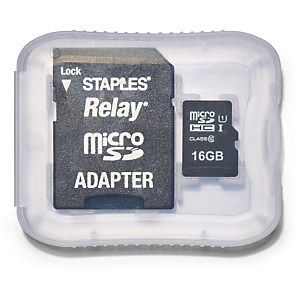Staples Relay Tarjeta microSDHC de 16 GB con adaptador SD Staples Relay Tarjeta microSDHC de 16 GB con adaptador SD