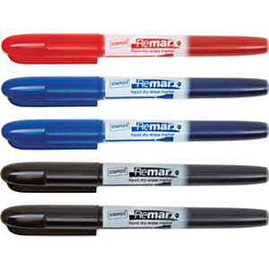 Staples Remarx, Marcatore per lavagna a inchiostro liquido, Cancellabile a secco, Punta tonda, 1-3 mm, Colori assortiti: Nero, blu e rosso Staples Remarx, Marcatore per lavagna a inchiostro liquido, Cancellabile a secco, Punta tonda, 1-3 mm, Colori assortiti: Nero, blu e rosso