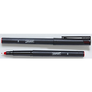 Staples Rotulador fineliner, punta cónica fina de 0,5 mm, cuerpo de polipropileno con tinta roja Staples Rotulador fineliner, punta cónica fina de 0,5 mm, cuerpo de polipropileno con tinta roja