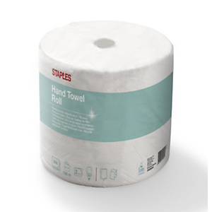 Staples Rouleau d’essuie-mains en papier, double épaisseur, gaufré, 500 feuilles, 234 mm, blanc Staples Rouleau d’essuie-mains en papier, double épaisseur, gaufré, 500 feuilles, 234 mm, blanc