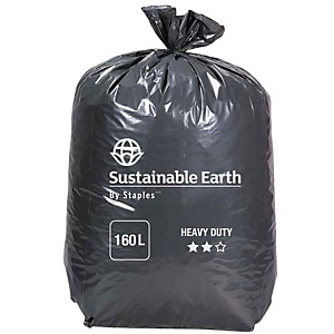 Staples Sacchi per nettezza urbana, Materiale riciclato, Per rifiuti pesanti, 160 l, 65 micron, 950 x 1300 mm, Nero, Rotolo da 10 sacchi (confezione 10 pezzi) Staples Sacchi per nettezza urbana, Materiale riciclato, Per rifiuti pesanti, 160 l, 65 micron, 950 x 1300 mm, Nero, Rotolo da 10 sacchi (confezione 10 pezzi)
