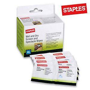 Staples Salviette per schermi e occhiali Wet and Dry (confezione 20 pezzi) Staples Salviette per schermi e occhiali Wet and Dry (confezione 20 pezzi)