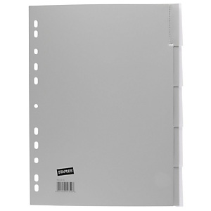 Staples Separador de índice, A4, conjunto de 1-5 pestañas, polipropileno, gris Staples Separador de índice, A4, conjunto de 1-5 pestañas, polipropileno, gris