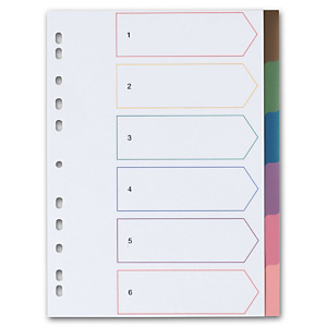 Staples Separadores, A4, polipropileno, 6 pestañas, colores surtidos Staples Separadores, A4, polipropileno, 6 pestañas, colores surtidos