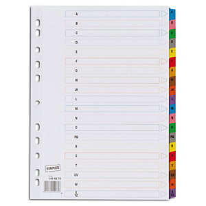 Staples Separadores alfabéticos A-Z, A4, cartón, 20 pestañas, blanco premium Staples Separadores alfabéticos A-Z, A4, cartón, 20 pestañas, blanco premium