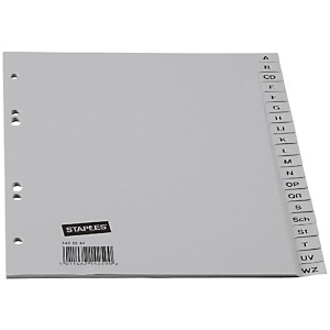 Staples Separadores alfabéticos A-Z, A5, polipropileno, 20 pestañas, gris Staples Separadores alfabéticos A-Z, A5, polipropileno, 20 pestañas, gris