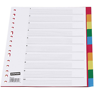 Staples Separadores, Folio, polipropileno, 10 pestañas, colores surtidos Staples Separadores, Folio, polipropileno, 10 pestañas, colores surtidos