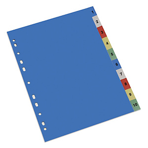 Staples Separadores numéricos 1-10, A4, polipropileno, 10 pestañas, colores surtidos Staples Separadores numéricos 1-10, A4, polipropileno, 10 pestañas, colores surtidos