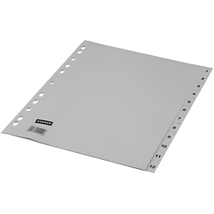 Staples Separadores numéricos 1-12, A4, polipropileno, 12 pestañas, gris Staples Separadores numéricos 1-12, A4, polipropileno, 12 pestañas, gris