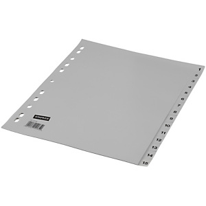 Staples Separadores numéricos 1-15, A4, polipropileno, 15 pestañas, gris Staples Separadores numéricos 1-15, A4, polipropileno, 15 pestañas, gris