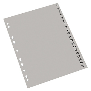 Staples Separadores numéricos 1-20, A4, polipropileno, 20 pestañas, gris Staples Separadores numéricos 1-20, A4, polipropileno, 20 pestañas, gris