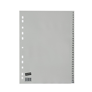 Staples Separadores numéricos 1-31, A4, polipropileno, 31 pestañas, gris Staples Separadores numéricos 1-31, A4, polipropileno, 31 pestañas, gris