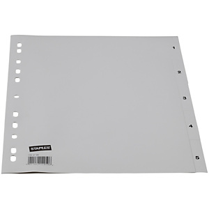Staples Separadores numéricos 1-5, A4, polipropileno, 5 pestañas, gris Staples Separadores numéricos 1-5, A4, polipropileno, 5 pestañas, gris