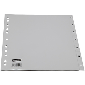 Staples Separadores numéricos 1-7, A4, polipropileno, 7 pestañas, gris Staples Separadores numéricos 1-7, A4, polipropileno, 7 pestañas, gris