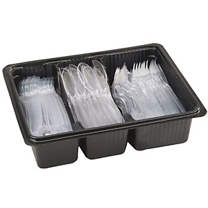 Staples Set di posate usa e getta per uso intensivo, Cucchiai, forchette e coltelli assortiti in polistirene, Vassoio da portata trasparente (confezione 180 pezzi) Staples Set di posate usa e getta per uso intensivo, Cucchiai, forchette e coltelli assortiti in polistirene, Vassoio da portata trasparente (confezione 180 pezzi)