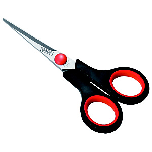 Staples Soft-grip Tijeras de oficina, acero inox de punta aguda, mango simétrico de agarre suave, 14 cm, negro y rojo Staples Soft-grip Tijeras de oficina, acero inox de punta aguda, mango simétrico de agarre suave, 14 cm, negro y rojo