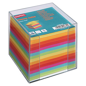 Staples Soporte transparente + taco de notas sueltas 90 x 90 mm surtido Staples Soporte transparente + taco de notas sueltas 90 x 90 mm surtido