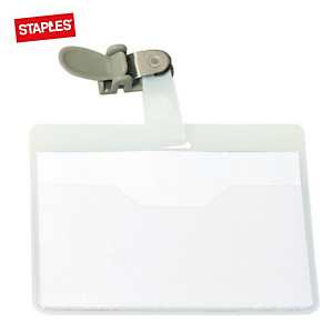Staples Tarjeta de identificación de seguridad con pinza giratoria, PVC, horizontal, 90 x 60 mm, transparente Staples Tarjeta de identificación de seguridad con pinza giratoria, PVC, horizontal, 90 x 60 mm, transparente
