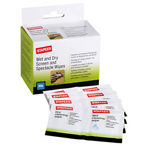 Staples Toallitas húmedas y secas para pantallas y gafas Staples Toallitas húmedas y secas para pantallas y gafas