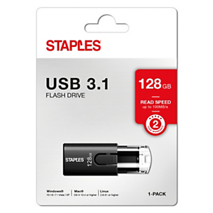 Staples Unidad flash USB 3.1 con deslizador, 128 GB, negro Staples Unidad flash USB 3.1 con deslizador, 128 GB, negro