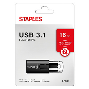 Staples Unidad flash USB 3.1 con deslizador, 16 GB, negro<BR> Staples Unidad flash USB 3.1 con deslizador, 16 GB, negro<BR>