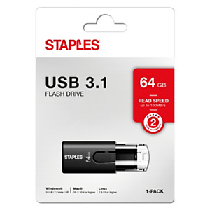 Staples Unidad flash USB 3.1 con deslizador, 64 GB, negro Staples Unidad flash USB 3.1 con deslizador, 64 GB, negro