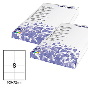 starline etichetta adesiva - permanente - 105x72 mm - 8 etichette per foglio - bianco - conf. 100 fogli a4