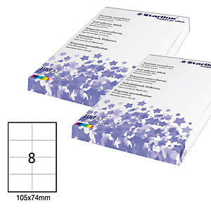 STARLINE Etichetta adesiva - permanente - 105x74 mm - 8 etichette per foglio - bianco  - conf. 100 fogli A4