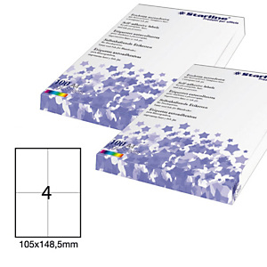 STARLINE Etichette adesive - in carta - permanenti - 105 x 148,5 mm - 4 et/fg - 100 fogli - bianco