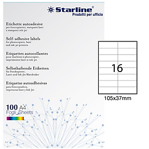 STARLINE Etichette adesive - in carta - permanenti - 105 x 37 mm - 16 et/fg - 100 fogli - bianco STARLINE Etichette adesive - in carta - permanenti - 105 x 37 mm - 16 et/fg - 100 fogli - bianco