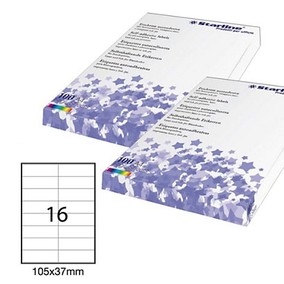 STARLINE Etichette adesive - in carta - permanenti - 105 x 37 mm - 16 et/fg - 100 fogli - bianco - 1