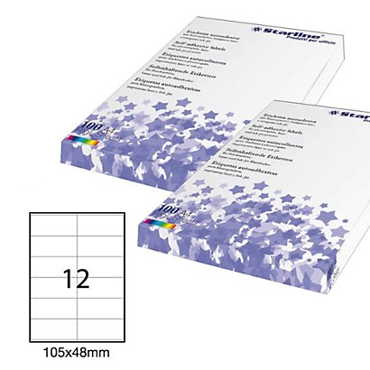 STARLINE Etichette adesive - in carta - permanenti - 105 x 48 mm - 12 et/fg - 100 fogli - bianco - 1