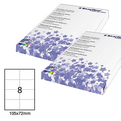 STARLINE Etichette adesive - in carta - permanenti - 105 x 72 mm - 8 et/fg - 100 fogli - bianco - 1