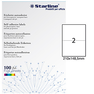 STARLINE Etichette adesive - in carta - permanenti - 210 x 148,5 mm - 2 et/fg - 100 fogli - bianco STARLINE Etichette adesive - in carta - permanenti - 210 x 148,5 mm - 2 et/fg - 100 fogli - bianco