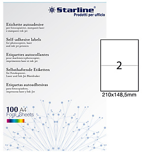 STARLINE Etichette adesive - in carta - permanenti - 210 x 148,5 mm - 2 et/fg - 100 fogli - bianco