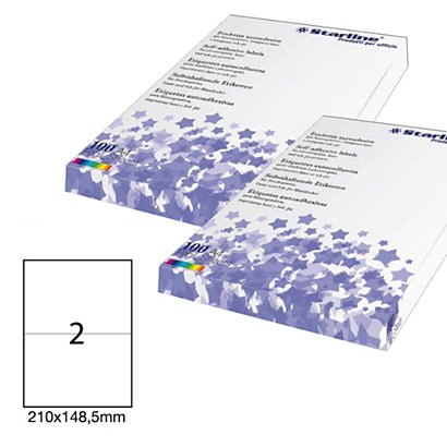 STARLINE Etichette adesive - in carta - permanenti - 210 x 148,5 mm - 2 et/fg - 100 fogli - bianco - 1