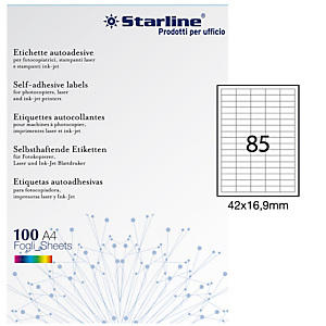 STARLINE Etichette adesive - in carta - permanenti - 42 x 16,9 mm - 85 et/fg - 100 fogli - bianco STARLINE Etichette adesive - in carta - permanenti - 42 x 16,9 mm - 85 et/fg - 100 fogli - bianco
