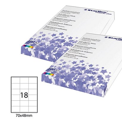 STARLINE Etichette adesive - in carta - permanenti - 70 x 48 mm - 18 et/fg - 100 fogli - bianco - 1