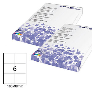 STARLINE Etichette adesive - permanenti - 105 x 99 mm - 6 et/fg - 100 fogli A4 - bianco