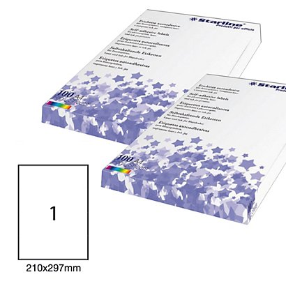 STARLINE Etichette adesive - permanenti - 210 x 297 mm - 1 et/fg - 100  fogli A4 - bianco - Etichette Multiuso
