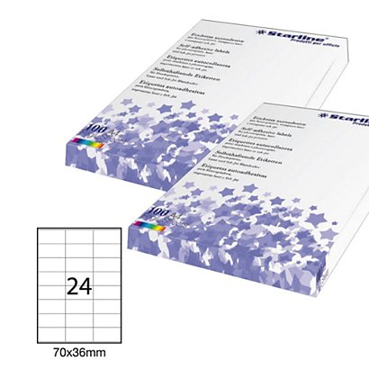 STARLINE Etichette adesive - permanenti - 70 x 36 mm - 24 et/fg - 100 fogli A4 - bianco - 1